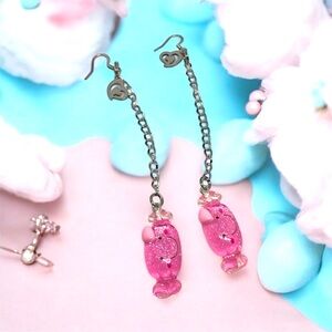 Pink Glitter Sparkle Heart Stainless Steel Kawaii Cute Earrings NEW Hand Crafted